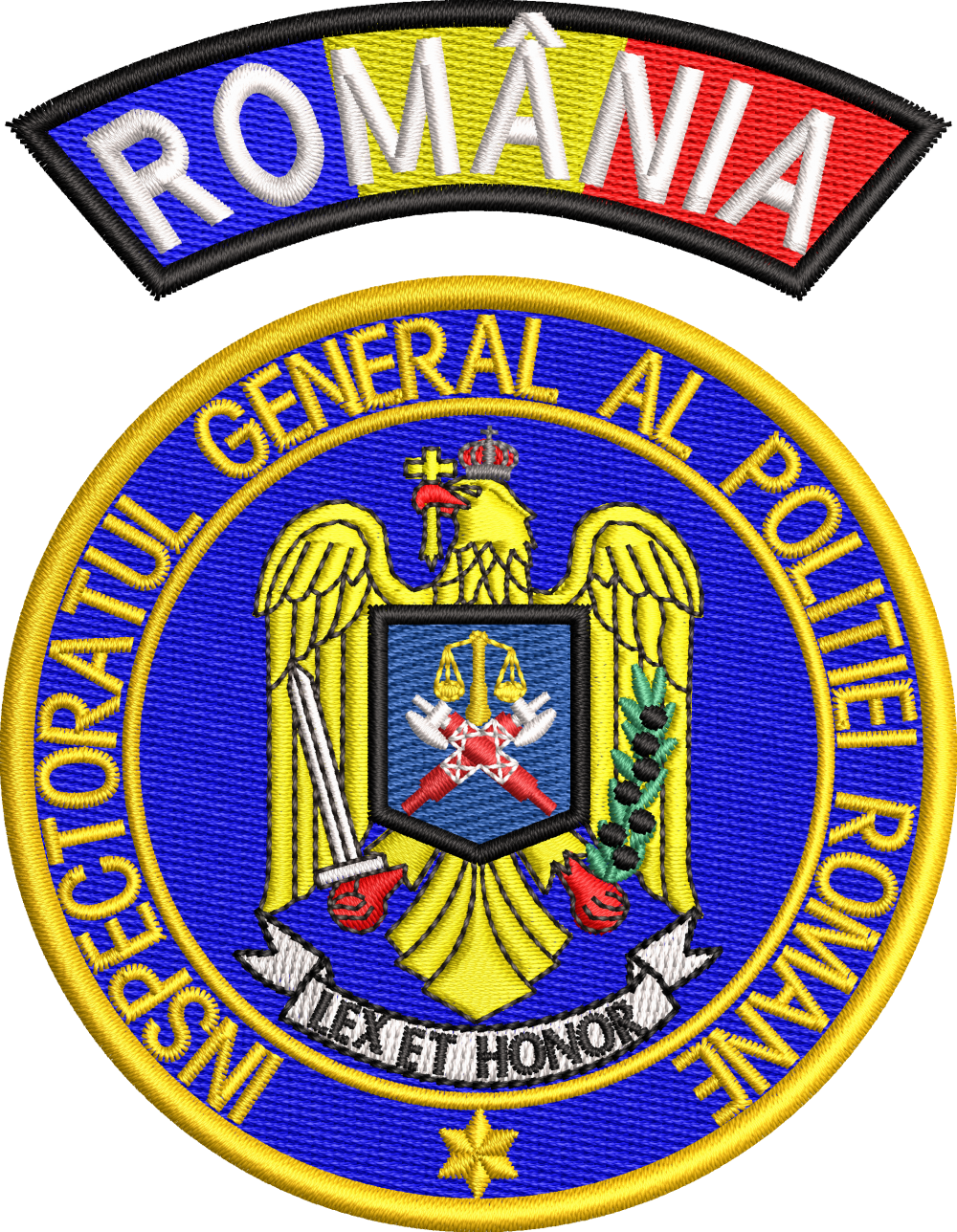 Emblema INSPECTORATUL GENERAL AL POLITIEI ROMANE + EMBLEMA ROMANIA TRICOLOR
